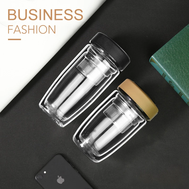 

Double walls Glass Cup, Glass Coffee Mug with Stainless Steel Lid Insulated Cup for Tea Latte Cappuccino Microwave Safe