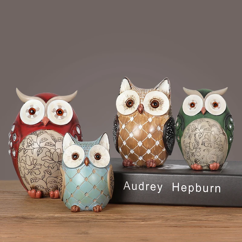 Lucky Retro Owl Family Modern Ornament Living Room Desk Decoration Ceramic Material Art Good Luck C