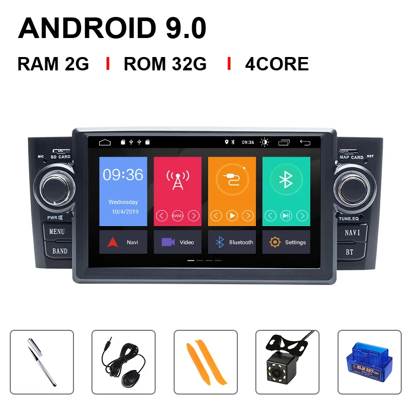 Ips DSP 8 Core 1 din Android 9 Ram 4G Автомобильный DVD мультимедийный плеер для Fiat Grande Punto Linea 2007-2012GPS навигация Радио экран - Цвет: 4 Core 32ROM OBD Cam