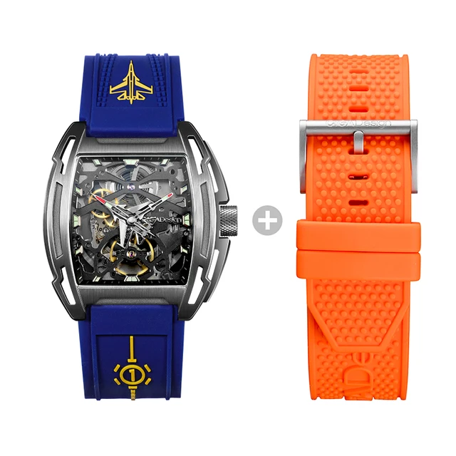 CIGA Design Z Series Personnalised Custom Waterproof Luminous Silicone Strap Mechanical Automatic Mens Watch Blue orange