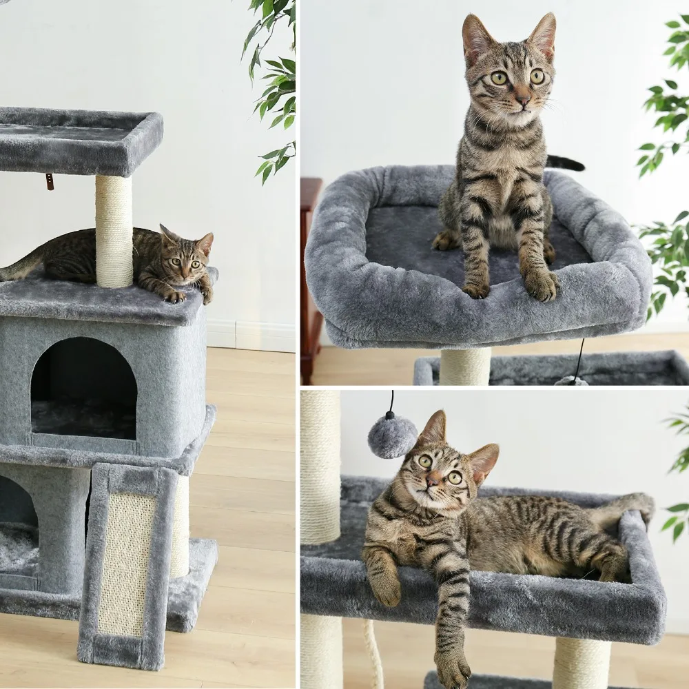 Fast Delivery Pet Cat Tree House Tower Condo Wood Cat Scratching Sisal-Covered Scratch Posts Pads with Play Ball for Cats Kitten