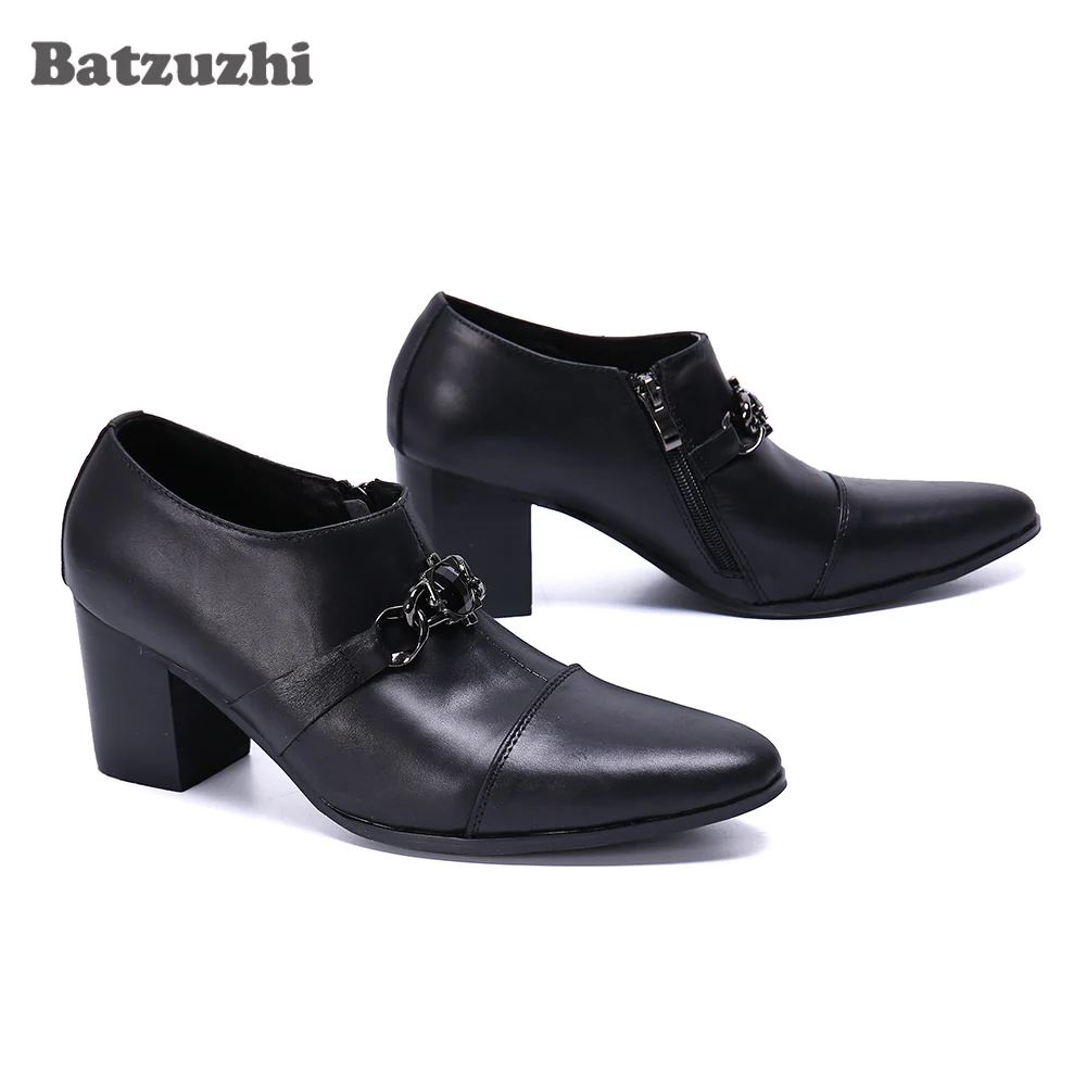 Batzuzhi Fashion Party Boot Men Pointed Toe Soft Leather Ankle Men Boots 7cm High Heels Slip on Business  Bota Masculina! US6-12
