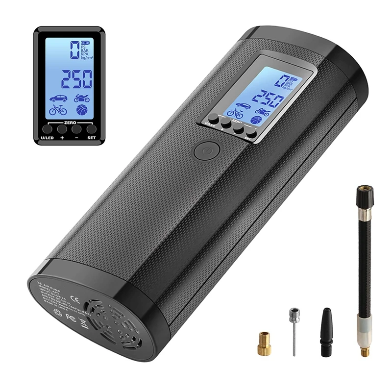 

2000MAh Mini LCD Rechargeable Air Compressor Pump Portable Cordless Tire Pump LED Light Power Bank USB Charging for Motorcycle,