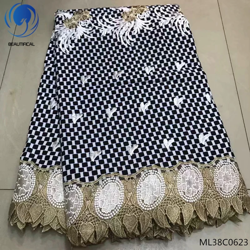 ML38C0623 BEAUTIFICAL желтый воск ткань Африканская Анкара африканская вощеная ткань принтом 6 ярдов/партия с гипюровым шнуром Кружева Онлайн ML38C35 - Цвет: ML38C0623
