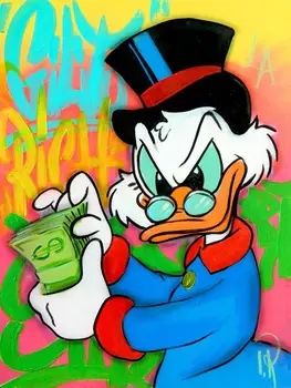 

Hand Painted Alec Monopolyingly Graffiti Art Rich Duck Rich Money Oil Painting Wall Art Picture For Living Room Home Decor