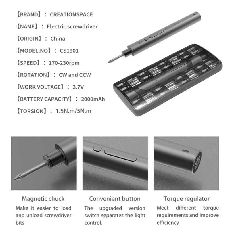 2000mah Cordless Electric Screwdriver Torque Adjustable 32 Bits Strong Toolkit LED Light For Cameras And Small Appliances Repair