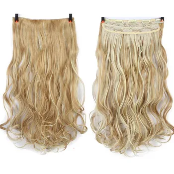 MUMUPI Clip In Hair Extension Ombre 24 Inches Blonde Black Full Head Synthetic Natural Curly Wavy Hairpiece Hair Pieces Headwear 5
