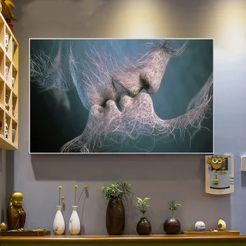

Lovers Kiss Line Prints on Canvas Couples Poster and Print Modern Wall Art Painting Picture for Home Living Room Decoration