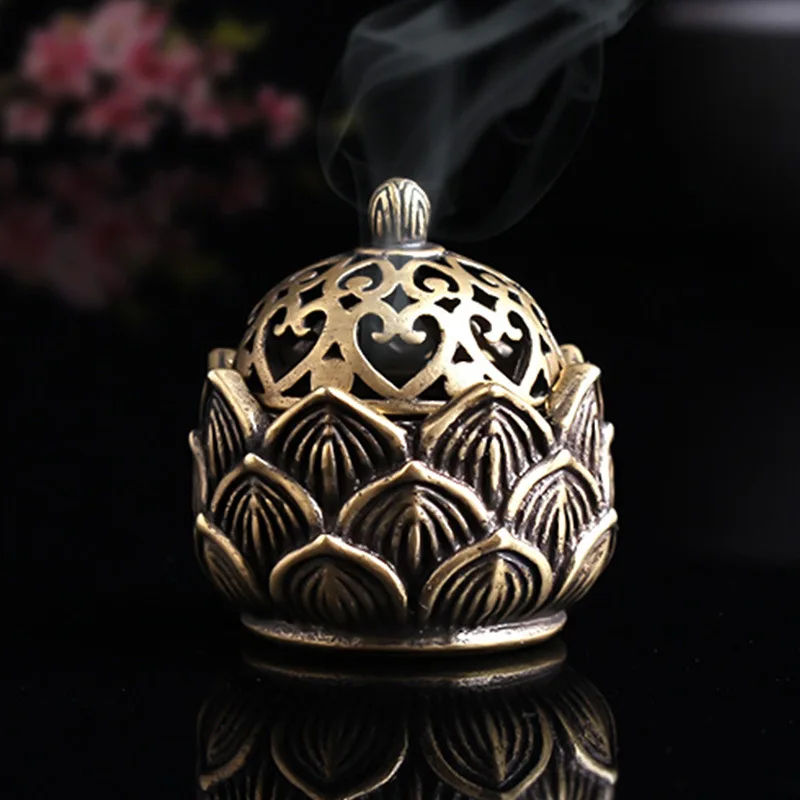 

Brass Hollow Lotus Incense Burner Home Decoration Accessories Antique Tabletop Ornaments Small Copper Incense Burner Figurines