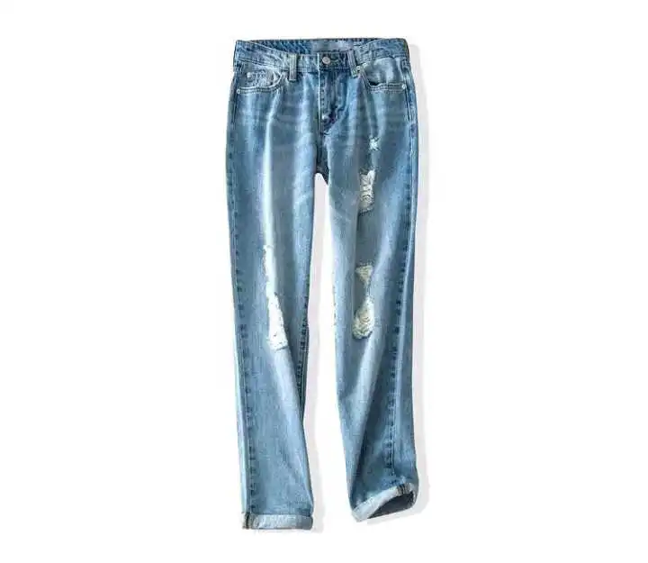 blue Новое поступление, хит, женские джинсы, одиночные, свободные, тонкие, с дырками, BF, девять штанов, большой размер, женские джинсы, рваные джинсы для женщин - Цвет: blue