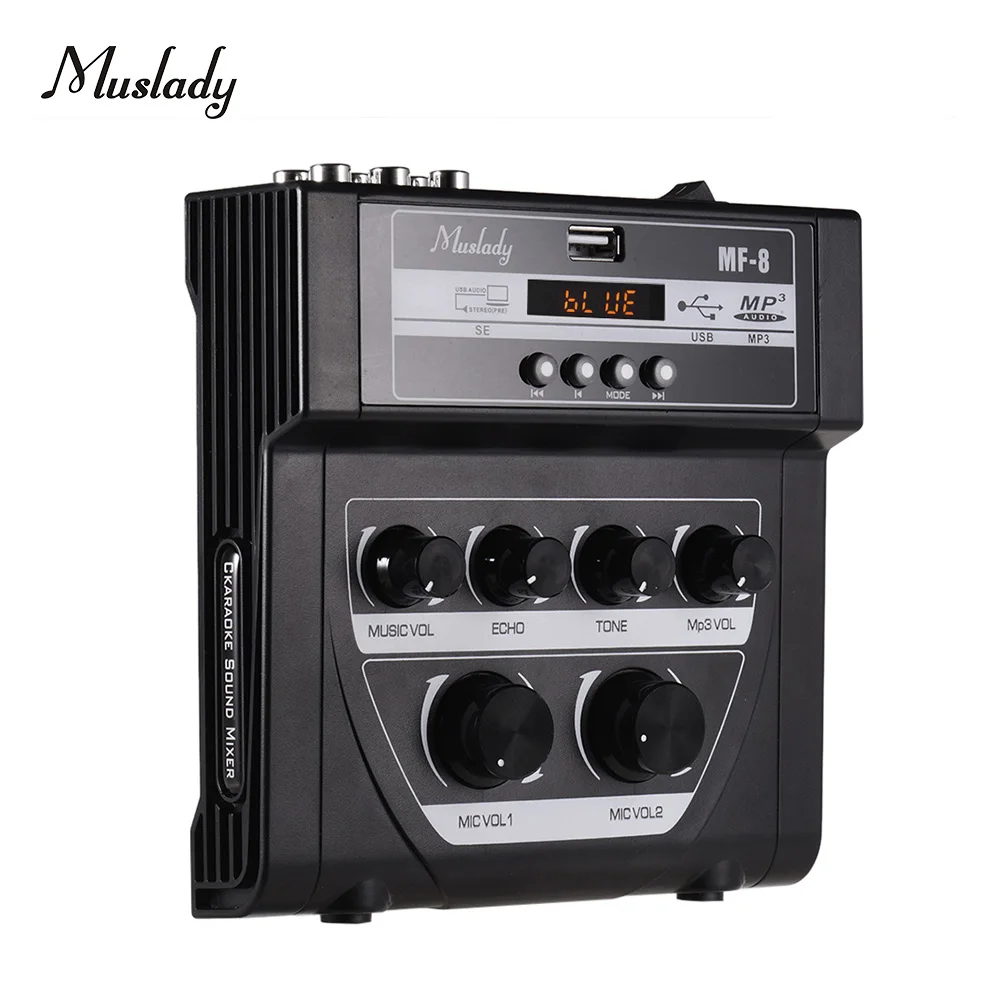 Muslady MF-8 мини-микшер для караоке, стерео эхо-миксеры, двойные Микрофонные входы, поддержка BT записи, MP3 для ПК, усилитель