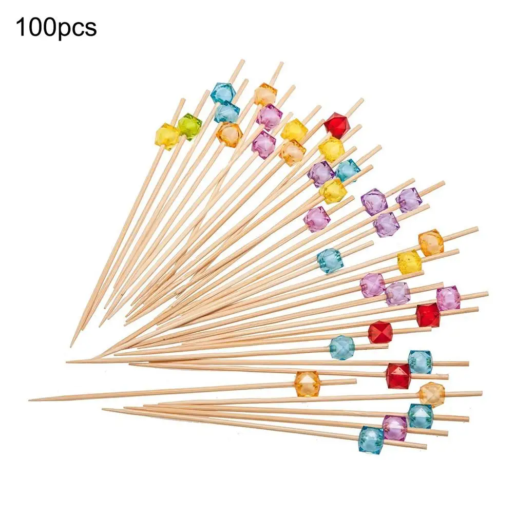 

100PCS Disposable Bamboo Stick Cocktail Accessories Fruit Toothpick Sandwich Square Bead Stick Bar Restaurant Decoration