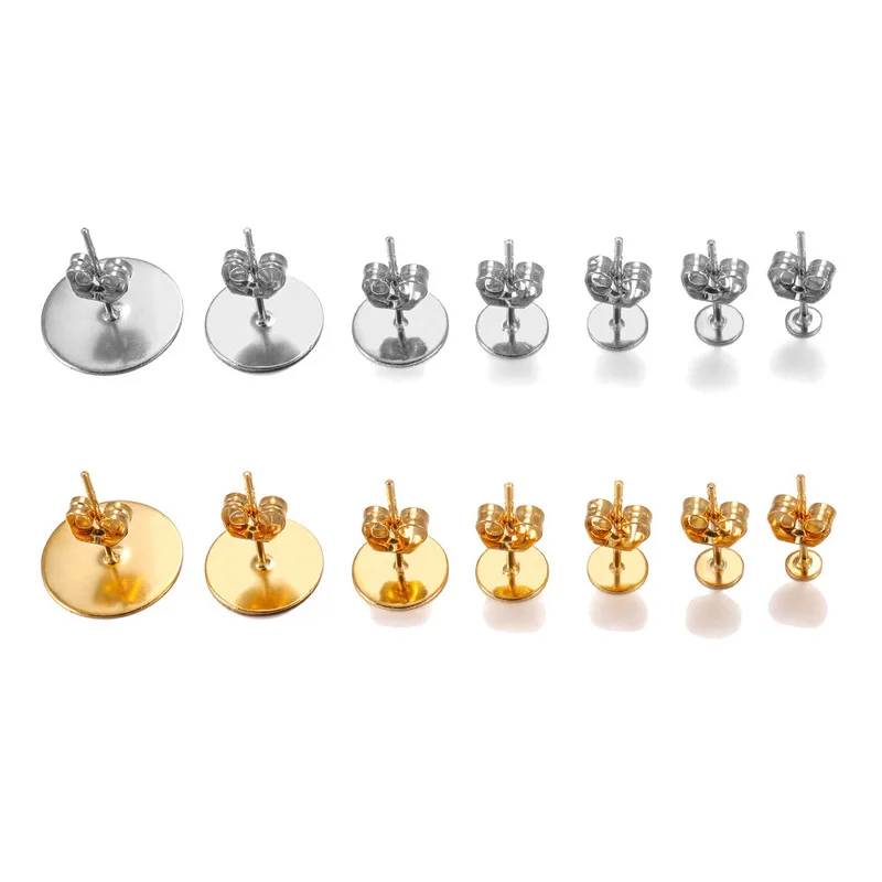 

20-100pcs/lot Gold Stainless Steel Blank Post Earring Studs Base Pins with Earring Plug Findings Ear Back for DIY Jewelry Making