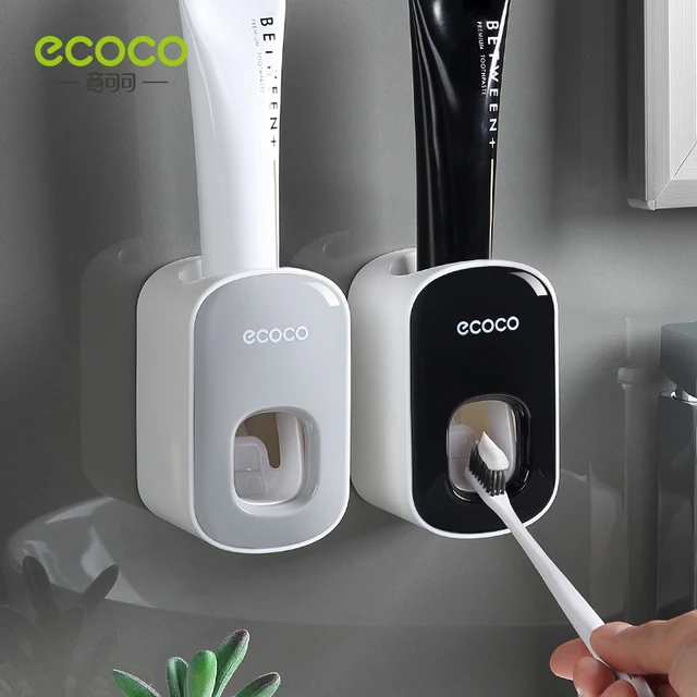 ECOCO Wall Mount Automatic Toothpaste Dispenser Bathroom Accessories Set Toothbrush Holder Wall Mount Stand Bathroom Accessories 4