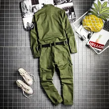 Модный мужской хип-хоп цельный комбинезон-карго с длинным рукавом, уличная одежда для мужчин, джоггеры, комбинезон с поясом, карманы, Рабочие комбинезоны, брюки