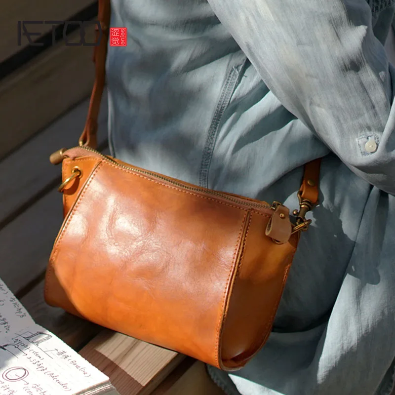 

BJYL British retro handmade cowhide leather one shoulder diagonal back diagonal bag casual small ladies female dumplings packag