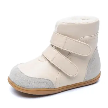 

Winter new thick warm cotton shoes boys and girls genuine leather barefoot baby snow boots warm plus velvet plush boots