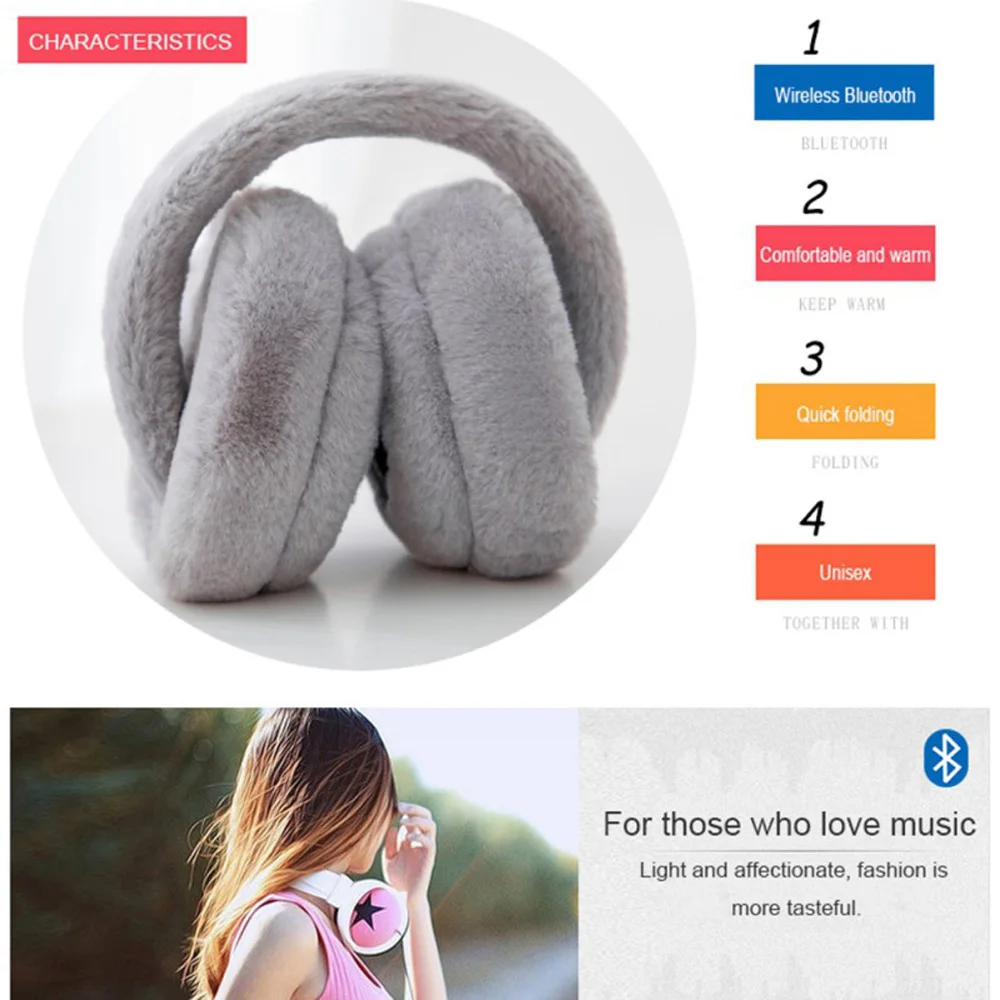 New Keep Warm Wireless Bluetooth Headphones With Microphone Music Stereo Earphone Winter Earmuffs Headset For Women Kids Gift