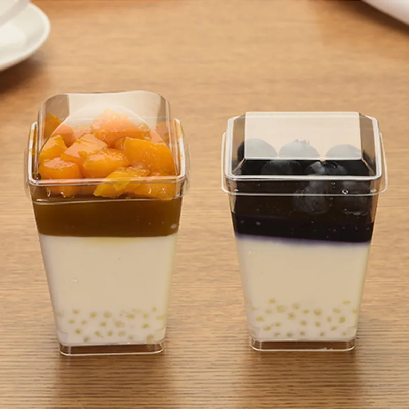 

25pcs Square mousse pudding pudding jelly ice cream plastic cup high temperature transparent disposable cups with lid