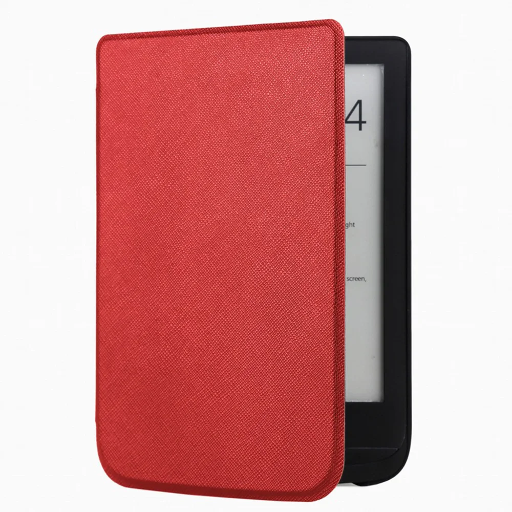 Тонкий кожаный чехол для Pocketbook Touch Lux 4 627 HD3 632 Basic2 616 читалка+ пленка для экрана - Цвет: Красный