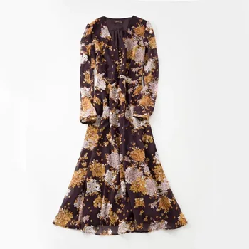 

Women Dress 2019 Spring and Summer Temperament Print Long Chiffon Dress