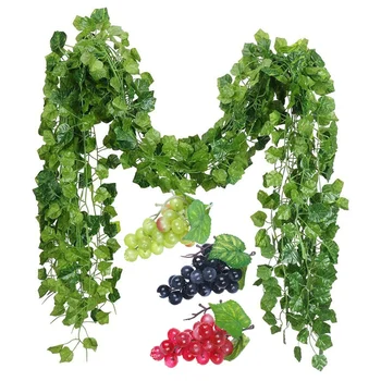 

Promotion! 12 Strands Artificial Fake Grape Vines Ivy Leaves with 3 Strings Grapes for Wedding Party Home Wall Decoration