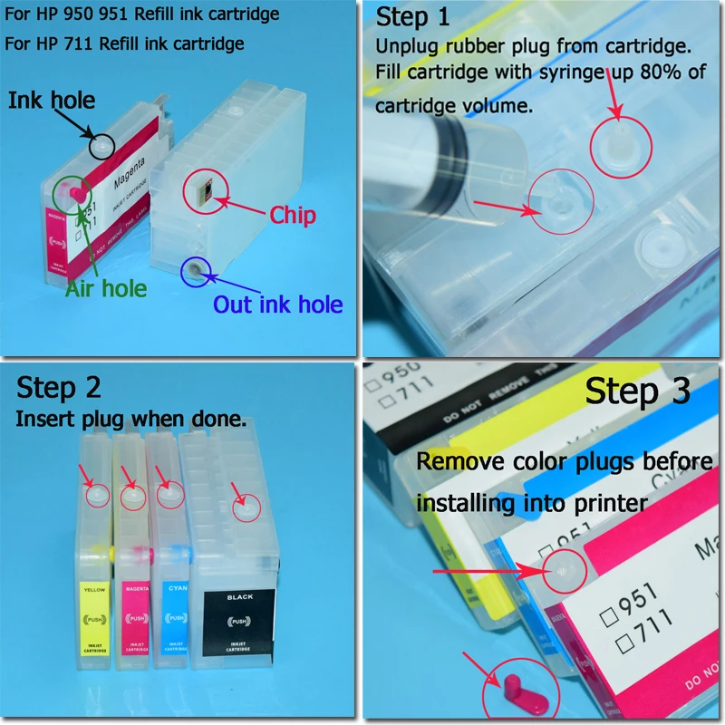 HP 950 711 填充墨盒加墨说明书 instructions