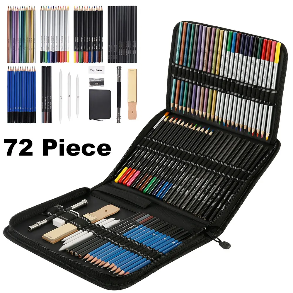 Lápis de Desenho Suprimentos para Crianças Conjunto Esboço Lápis Coloridos Aquarela Metálico Oleoso Completo Artista Kit Arte Estudante Presente 72 Pçs 17 72 pçs lápis de desenho conjunto esboço