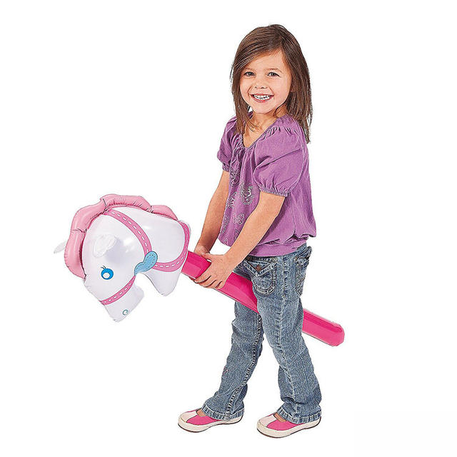 Currently Available Inflatable Hammer Long Wooden Club Horse Head Children Riding Stick Toy S