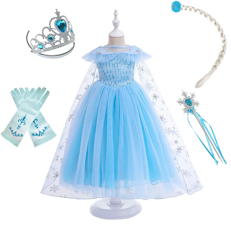 Dress and S01 Платье принцессы Эльзы для девочек; детская одежда; костюм с блестками и накидкой; детское платье Снежной Королевы Эльзы для костюмированной вечеринки на Хэллоуин и день рождения - Цвет: Dress and S01