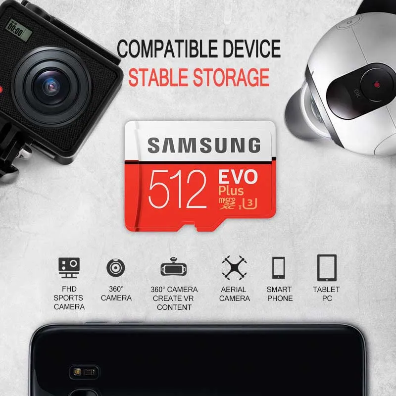 SAMSUNG micro sd карта 512 Гб карта памяти EVO Plus 512 Гб класс 10 TF карта C10 microsd UHS-I U3 cartao de memoria flash mecar