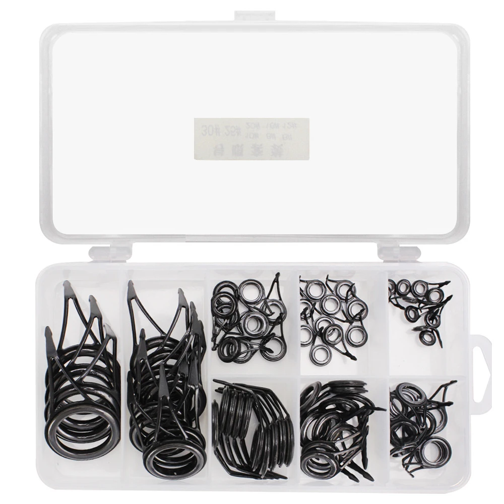 

75Pcs Fishing Rod Guide Tips Carbon Steel Frame with Ceramic Ring Rod Replacement Tip DIY Eye Rings Set With Fishing Tackle Box