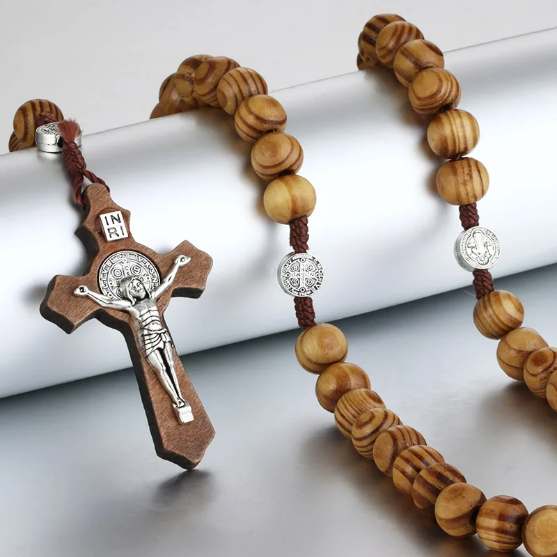 Религиозный деревянный античный крест четки ожерелье с подвеской s Jesus святой Бенедикт бисерное ожерелье для мужчин и женщин ювелирные изделия подарки воротник