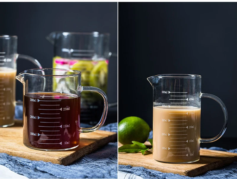 Креативная стеклянная прозрачная измерительная кружка с бамбуковой крышкой, контейнер для инструментов, мерная чашка, кухонная жидкая посуда для выпечки, посуда для напитков