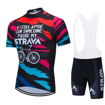 

Strava Pro Team Men summer MTB short sleeve jersey bib shorts sets cycling racing clothing ciclismo maillot roadcycling apparel