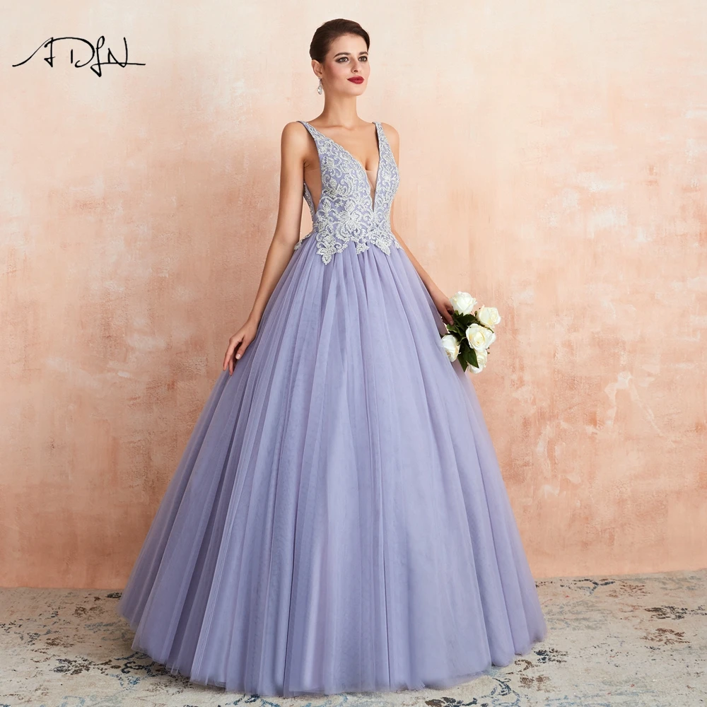 ADLN/сиреневое Пышное Платье с v-образным вырезом для милых 15 лет; robe de bal vestido debutante; длинное торжественное маскарадное платье