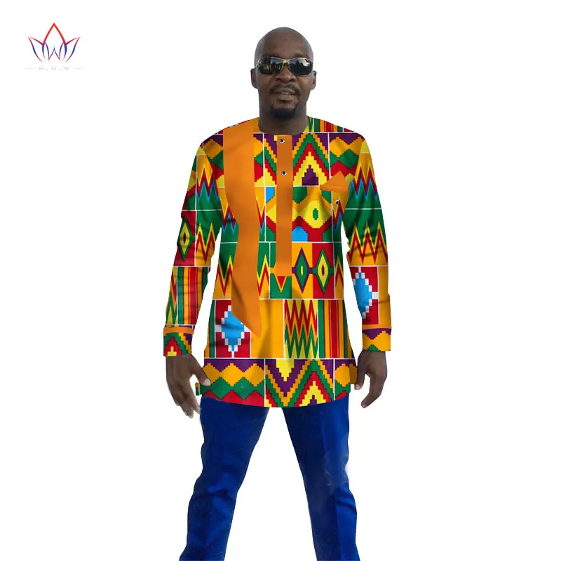 Новые Дашики мужские рубашки с длинным рукавом мужская африканская одежда размера плюс 6XL Африканский стиль мужские s принт хлопок воск Топы BRW WYN110 - Цвет: 15