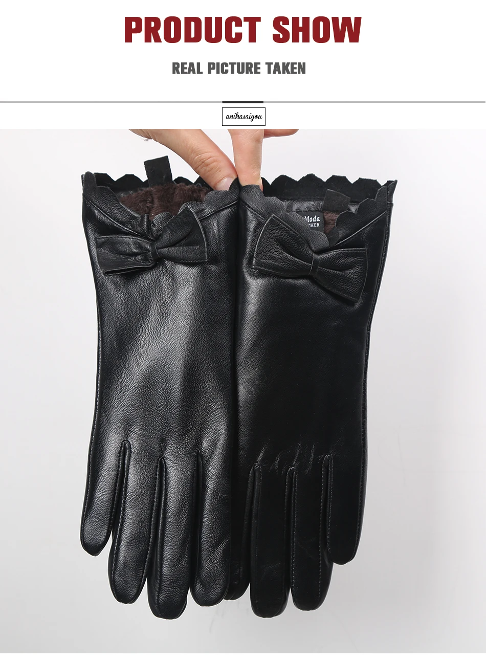 Короткие черные женские кожаные перчатки, зимние толстые перчатки из овчины для велоспорта, зимние женские перчатки, бархатные теплые женские перчатки-1813