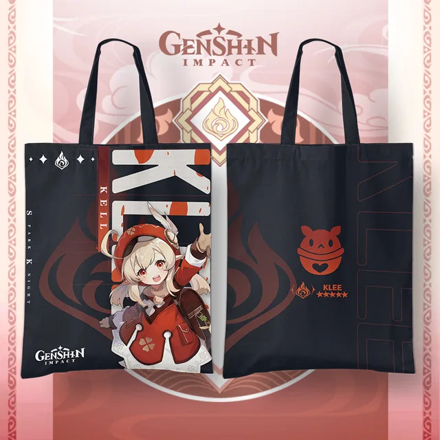 Genshin Impact Anime Cosplay Baal Kazuha Canvas Tote Bag Zhongli Yoimiya Xiao Ayaka Ganyu Hu Tao Klee Kids Collection Gifts Klee