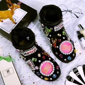 

Fashion trend Japanese cute with luxury rhinestones sweet warm snow boots fashion wool short tube women's boots