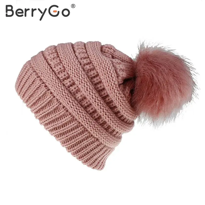 BerryGo, съемная зимняя меховая шапка с помпоном, женская уличная одежда, повседневная женская теплая мягкая шапка, женская элегантная сплошная шикарная Осенняя шапка