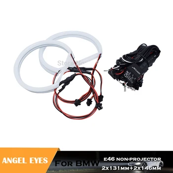 

1SET 2x146mm+131mm car lighting white Cotton Light halo ring Angel Eyes for BMW E46 non-projector headlight kit
