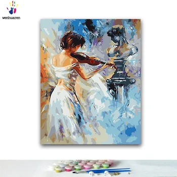 

DIY Coloring paint by numbers Girl playing the violin paintings by numbers with kits 40x50 framed