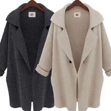 Осеннее и зимнее женское пальто в длинном костюме, свитер с воротником, повседневное Свободное пальто-кардиган с шалью