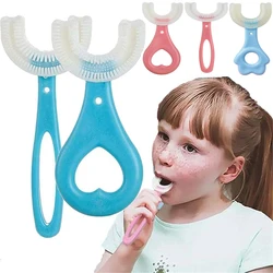 Cepillo de dientes en forma de U para niños pequeños, mordedor de silicona de 360 grados, cuidado bucal, limpieza