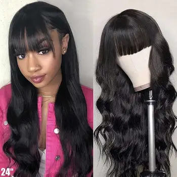 

Body Wave Wig With Bangs 13X4 Lace Front Human Hair Wigs With Bangs Wet And Wavy Lace Front Wig Remy Lace Frontal Brazilian Wig