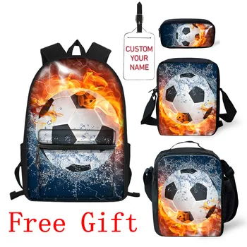 

4 Pcs/set Children School Bags 3D Fire Basketball Football Soccer Prints Backpack For Teen Boys Kids Tennis Pattern Book Bags