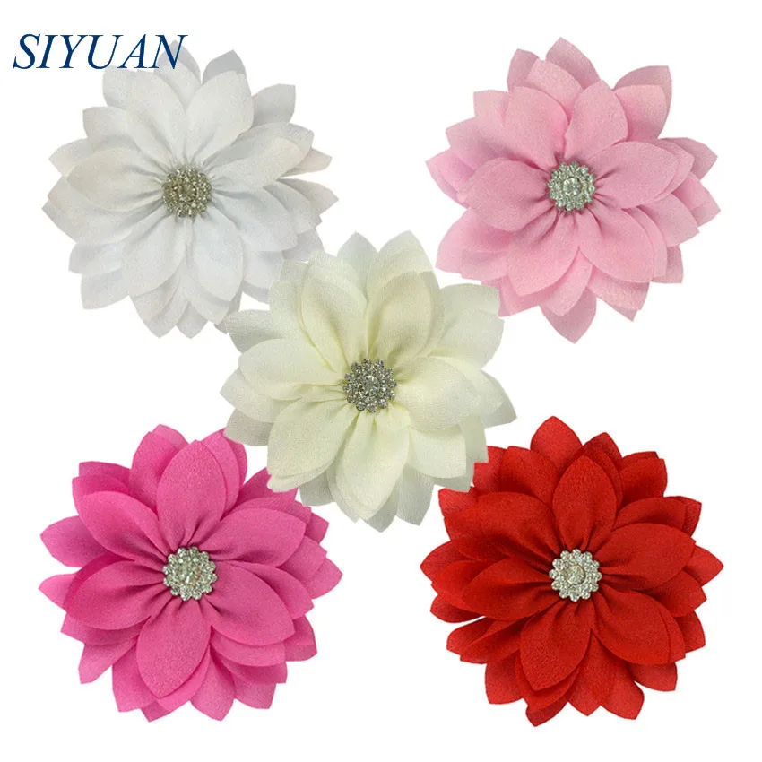 50pcs/lot 9cm Multy Layer Fabric Flower with Rhinestone Chic Lotus Flower Kids Lovely Headwear Accessories High Quality TH300