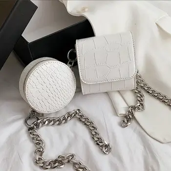 

2020 New Summer Simple Solid Color Shoulder Different Size Bags Women's Simple Cool Crocodile Chain Messenger Bag