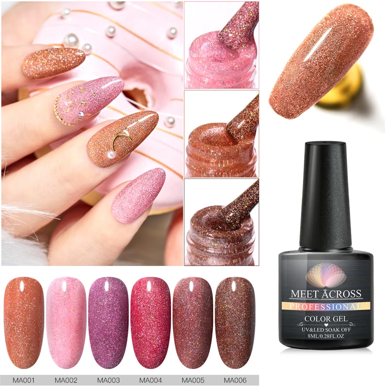 MEET ACROSS8ml УФ гель для ногтей розовое золото блеск замачиваемый лак